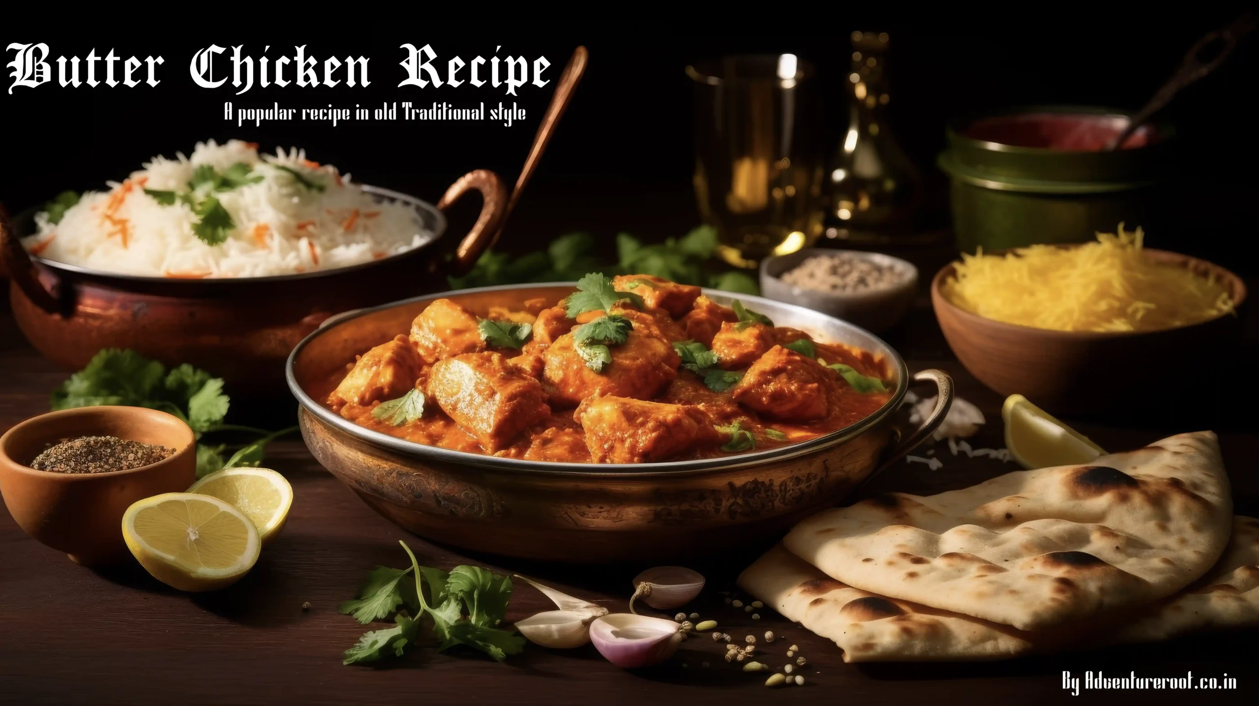 The traditional butter chicken recipe in traditional style.