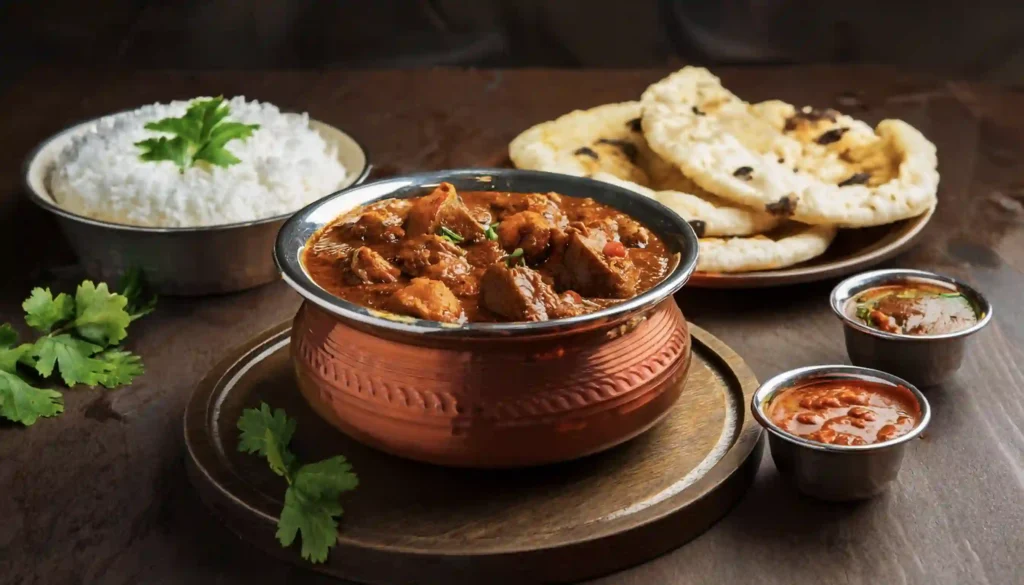 Champaran Mutton with rice and naan