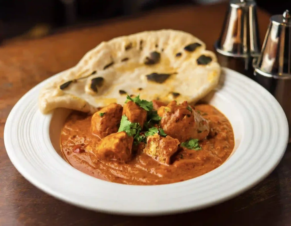 Butter chicken served with naan