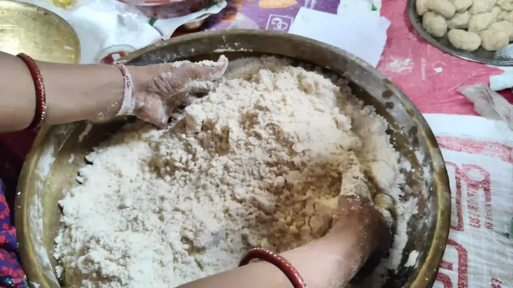 Mixing Thekua Ingredients
